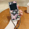 Floral Printed Metal Lanyard Clear Case For Samsung Galaxy Z Flip