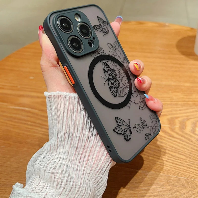 Butterfly Pattern For Magsafe Wireless Charging Case For iPhone