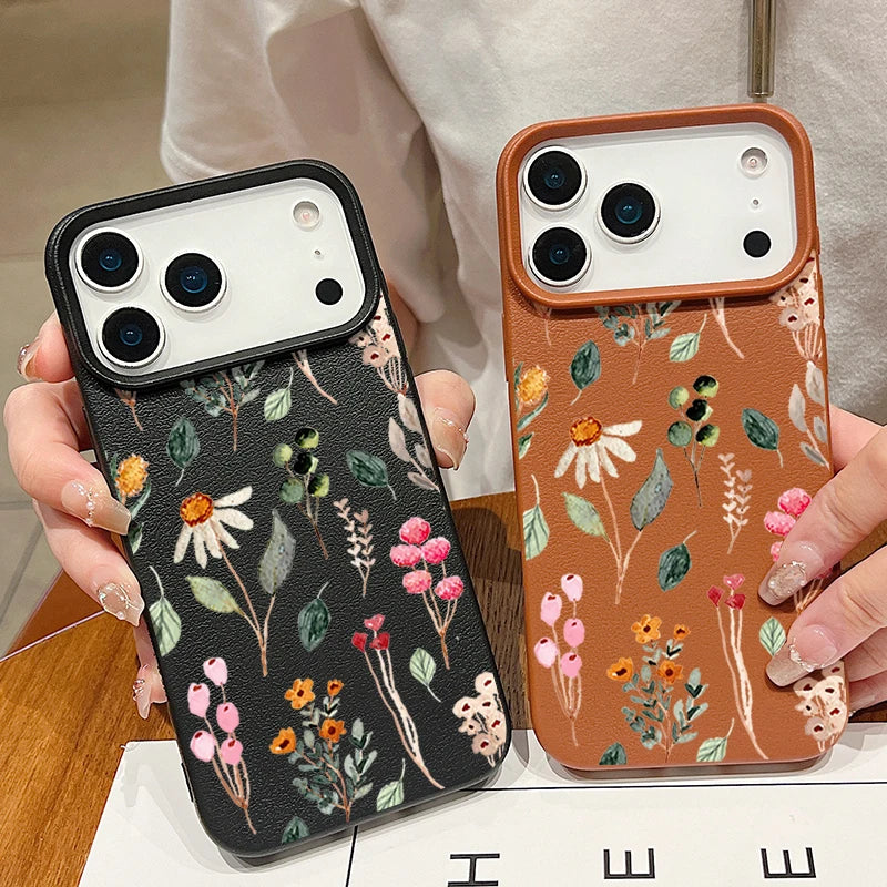 Colorful Plants Printed Leather Texture TPU Case For iPhone