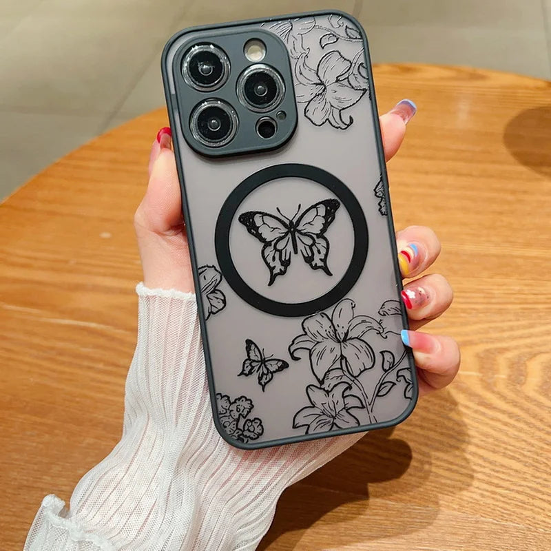 Butterfly Pattern For Magsafe Wireless Charging Case For iPhone