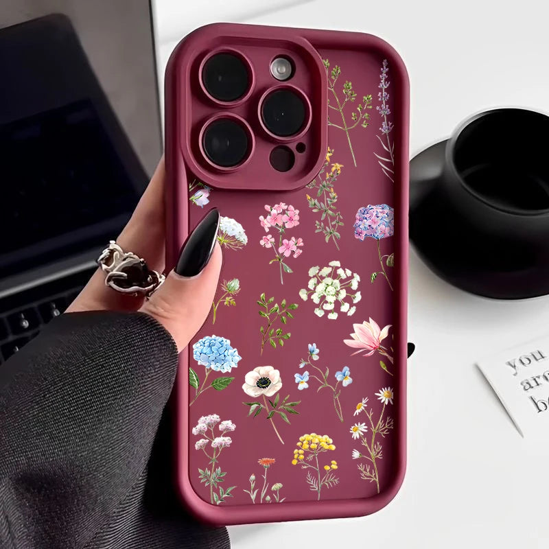 Hydrangea Flower Print Soft TPU Case For iPhone