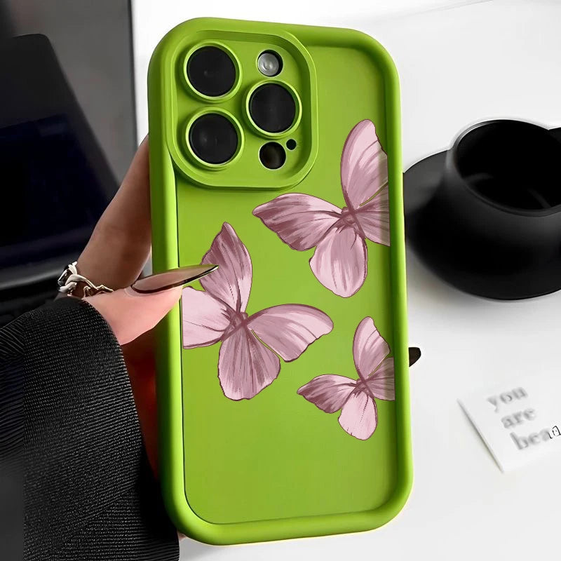 Pink Gradient Butterfly Silicone Case For iPhone