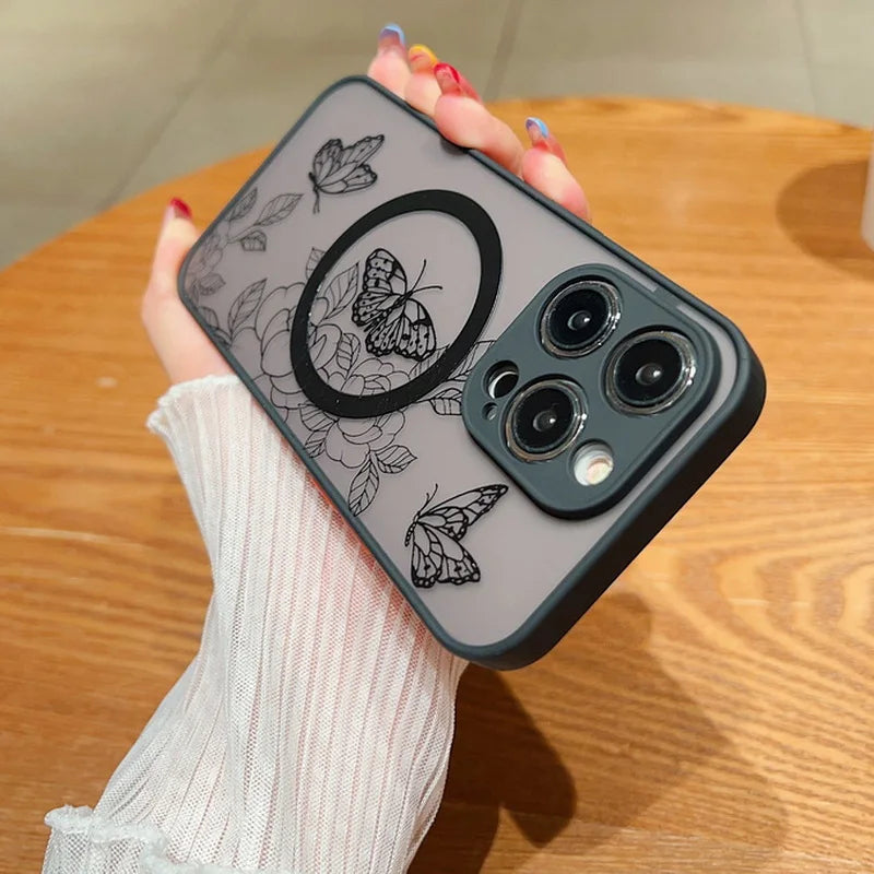 Butterfly Pattern For Magsafe Wireless Charging Case For iPhone