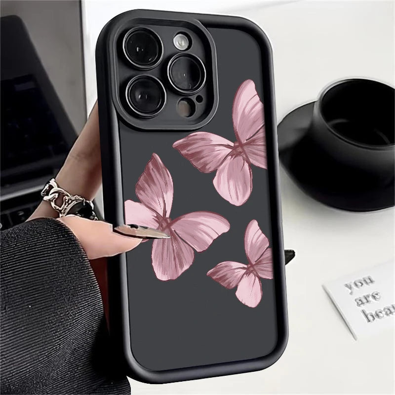 Pink Gradient Butterfly Silicone Case For iPhone