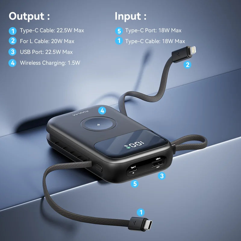 ‌10000mAh Power Bank with Cable for iPhone