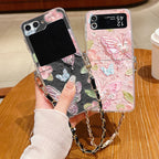 Floral Printed Metal Lanyard Clear Case For Samsung Galaxy Z Flip