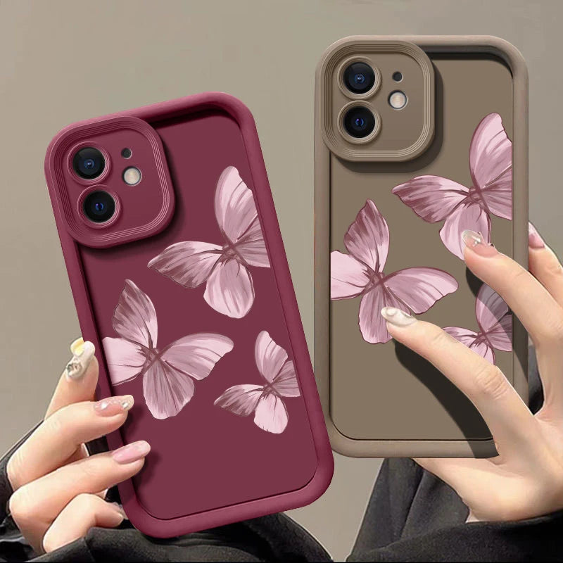 Pink Gradient Butterfly Silicone Case For iPhone
