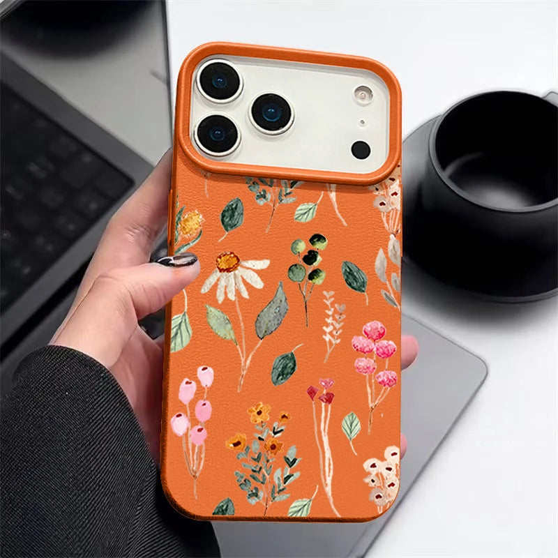 Colorful Plants Printed Leather Texture TPU Case For iPhone