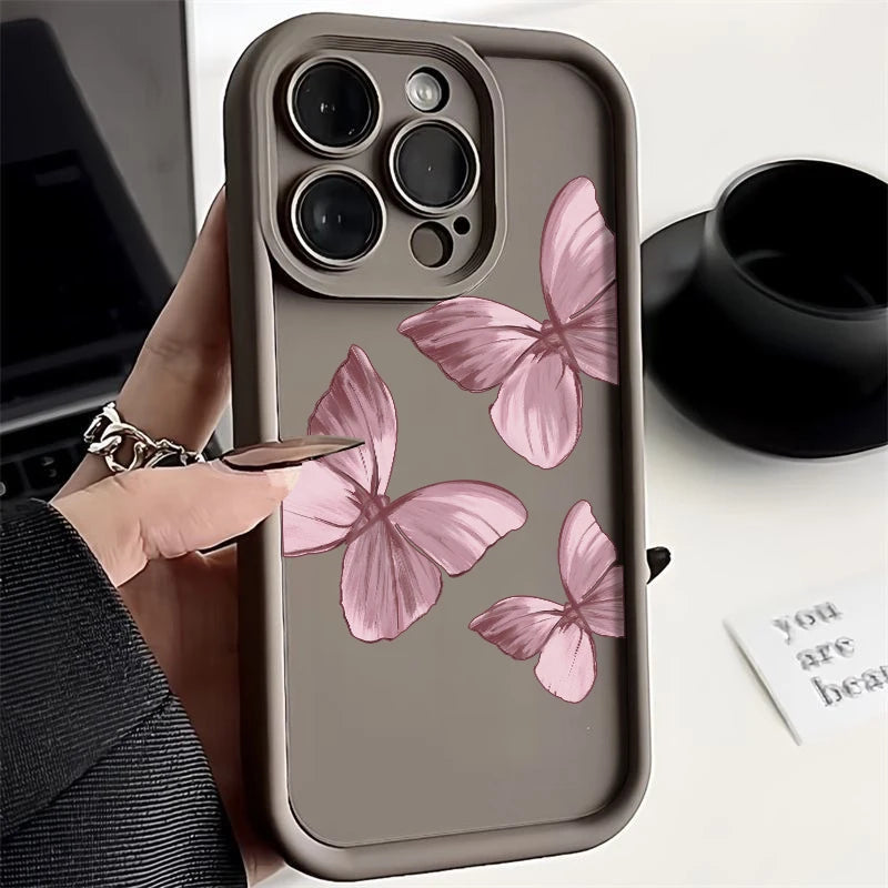 Pink Gradient Butterfly Silicone Case For iPhone