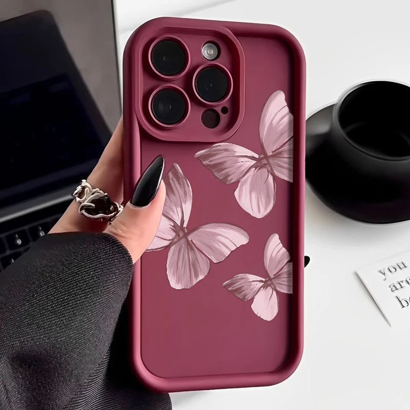Pink Gradient Butterfly Silicone Case For iPhone