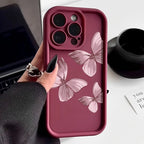 Pink Gradient Butterfly Silicone Case For iPhone