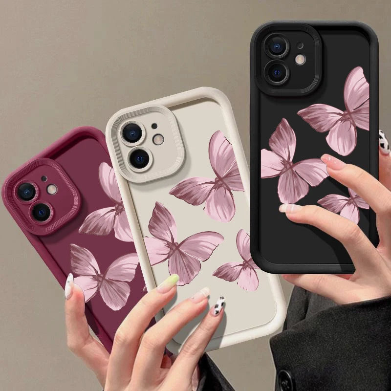 Pink Gradient Butterfly Silicone Case For iPhone