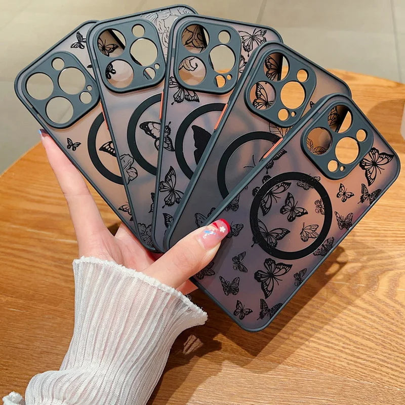 Butterfly Pattern For Magsafe Wireless Charging Case For iPhone