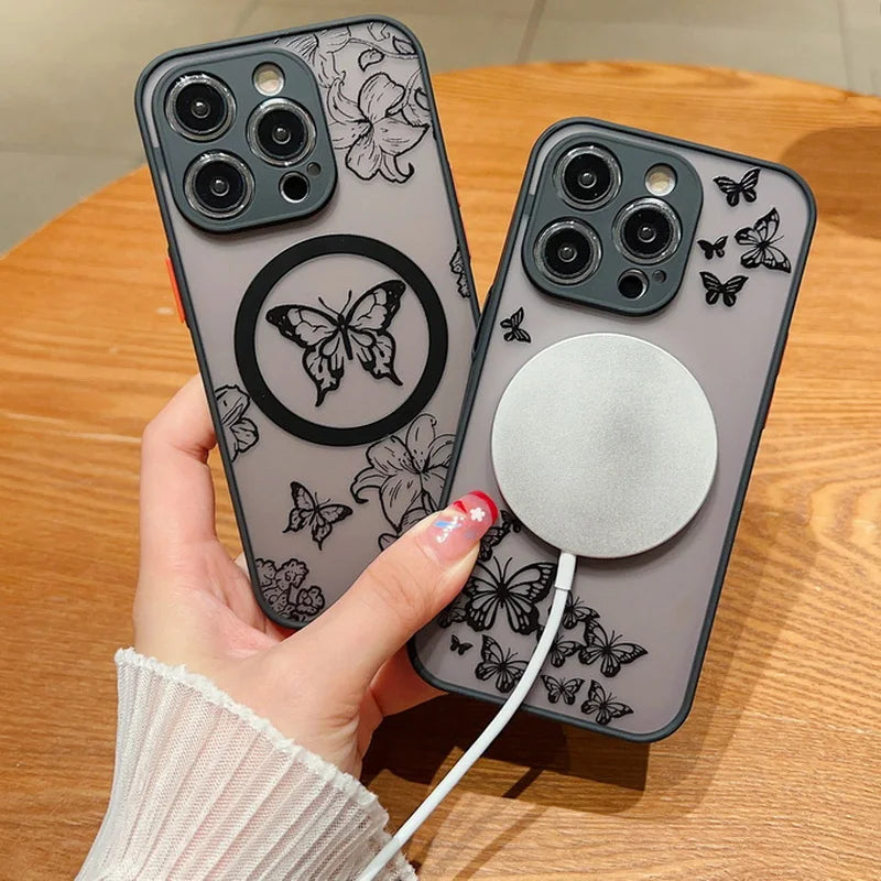Butterfly Pattern For Magsafe Wireless Charging Case For iPhone