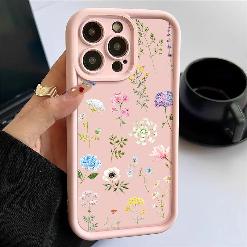 Hydrangea Flower Print Soft TPU Case For iPhone