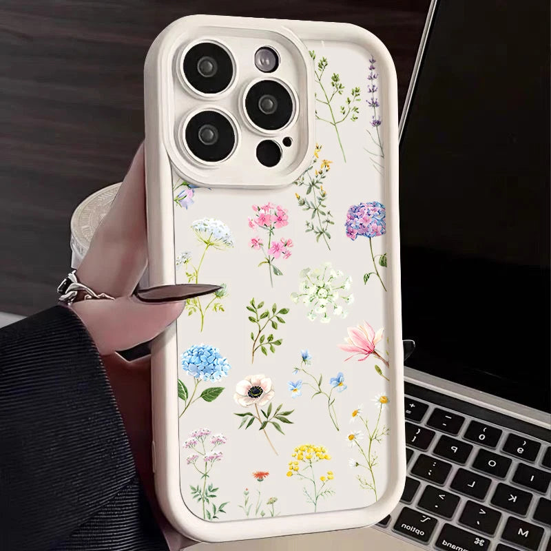 Hydrangea Flower Print Soft TPU Case For iPhone