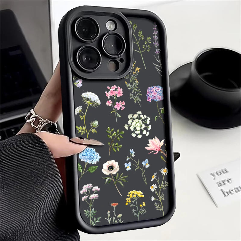 Hydrangea Flower Print Soft TPU Case For iPhone