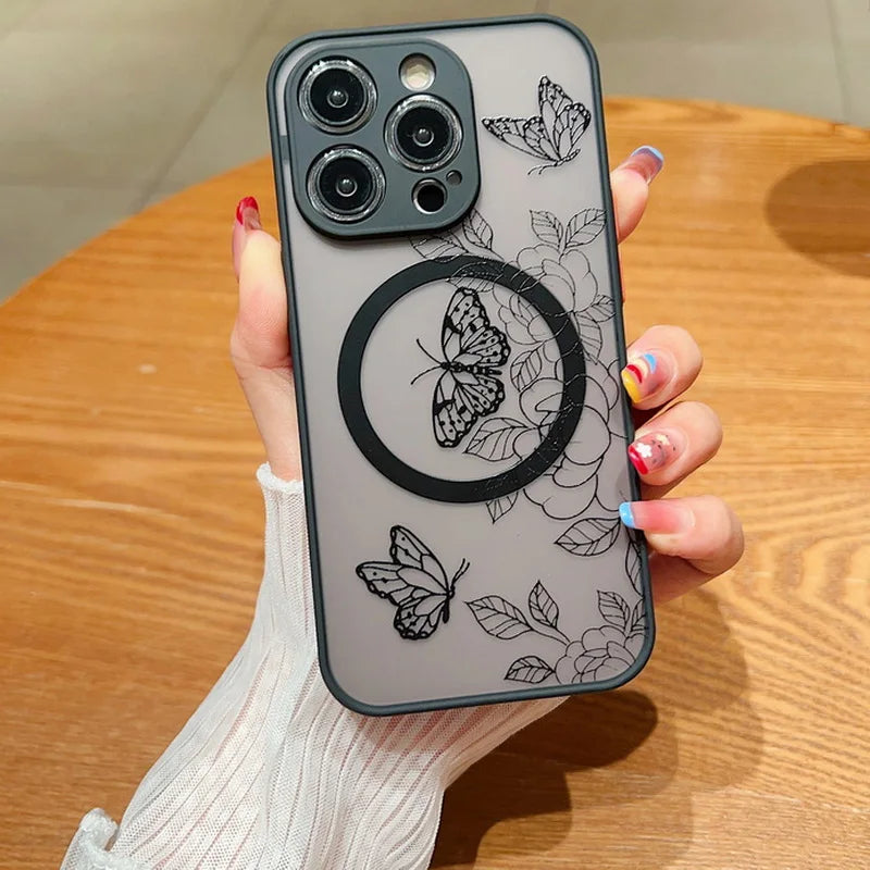 Butterfly Pattern For Magsafe Wireless Charging Case For iPhone